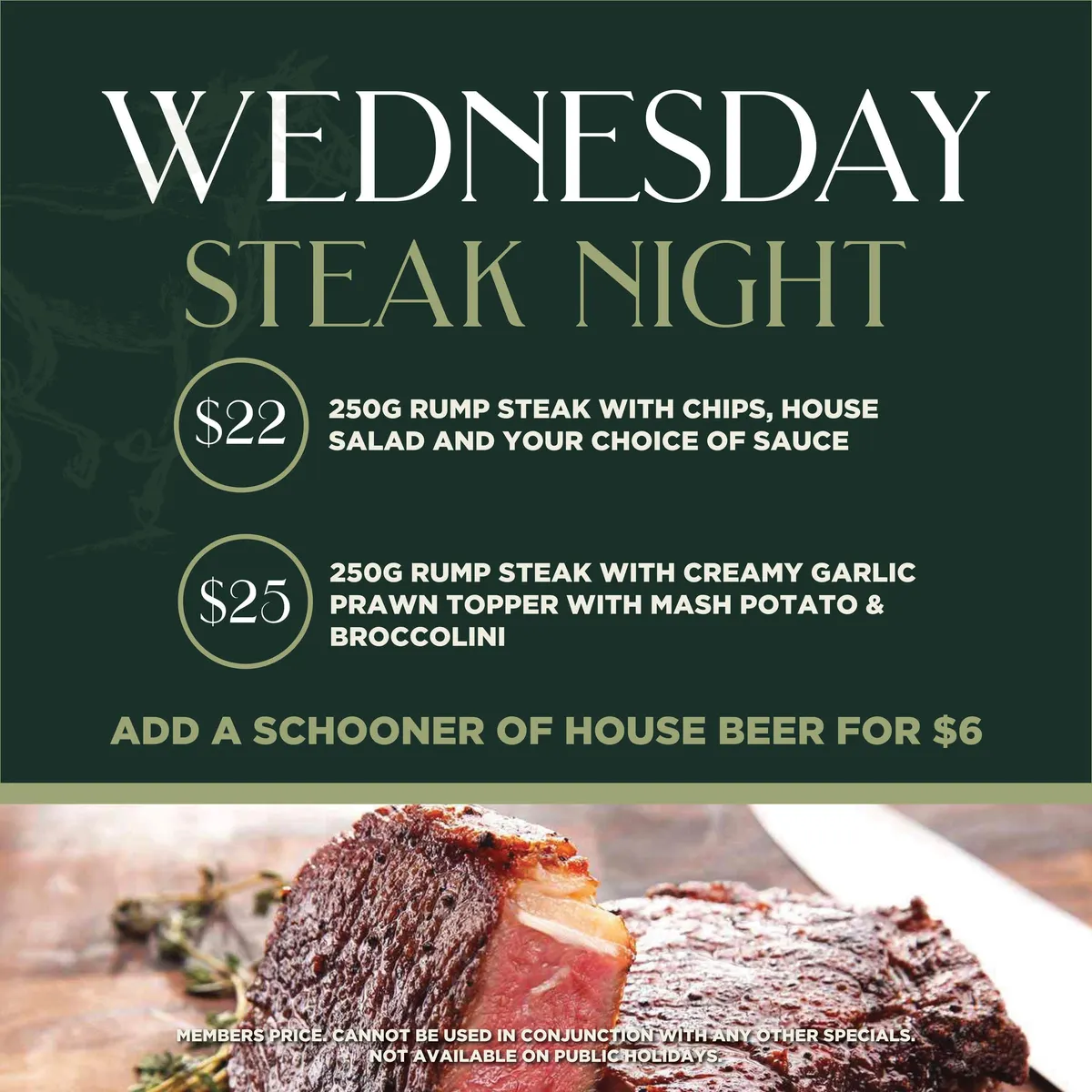 Wednesday Steak Night promotion poster