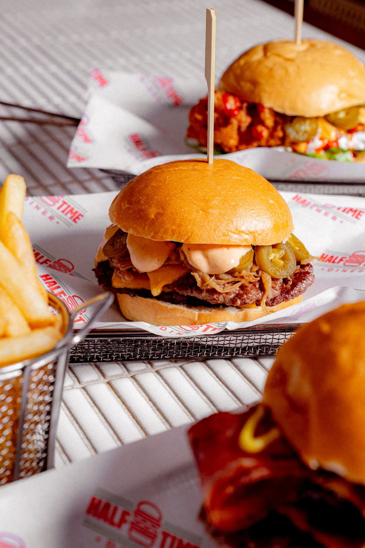 Beef burger with jalapeños and burger sauce