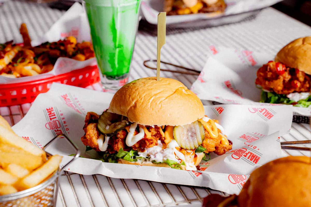 Burger, fries and a milkshake at the diner